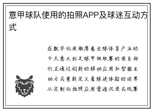 意甲球队使用的拍照APP及球迷互动方式