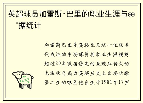 英超球员加雷斯·巴里的职业生涯与数据统计